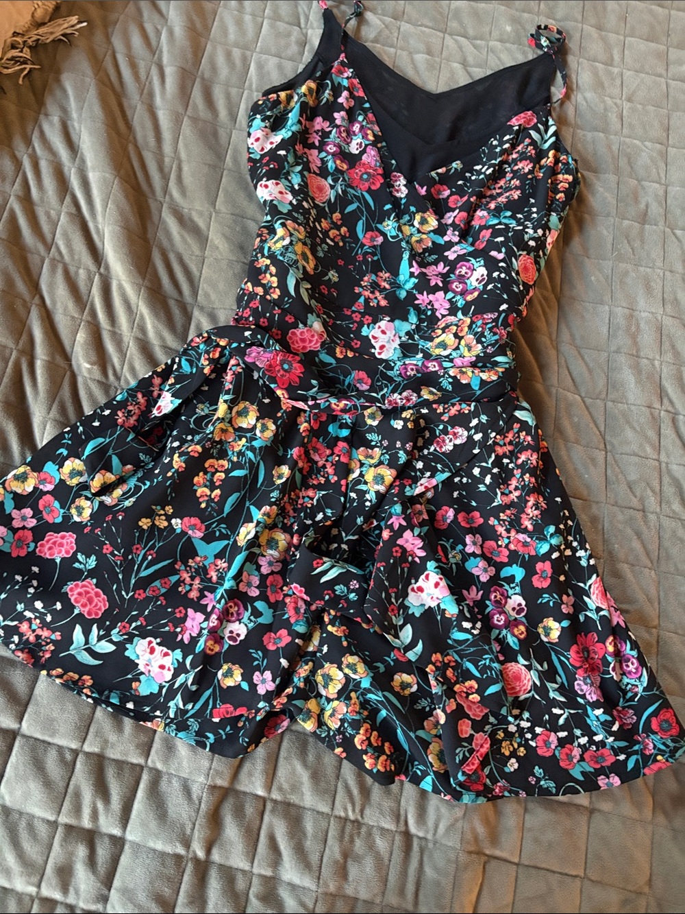 Express Black Floral Skort with Pink, Teal & Yellow Flowers